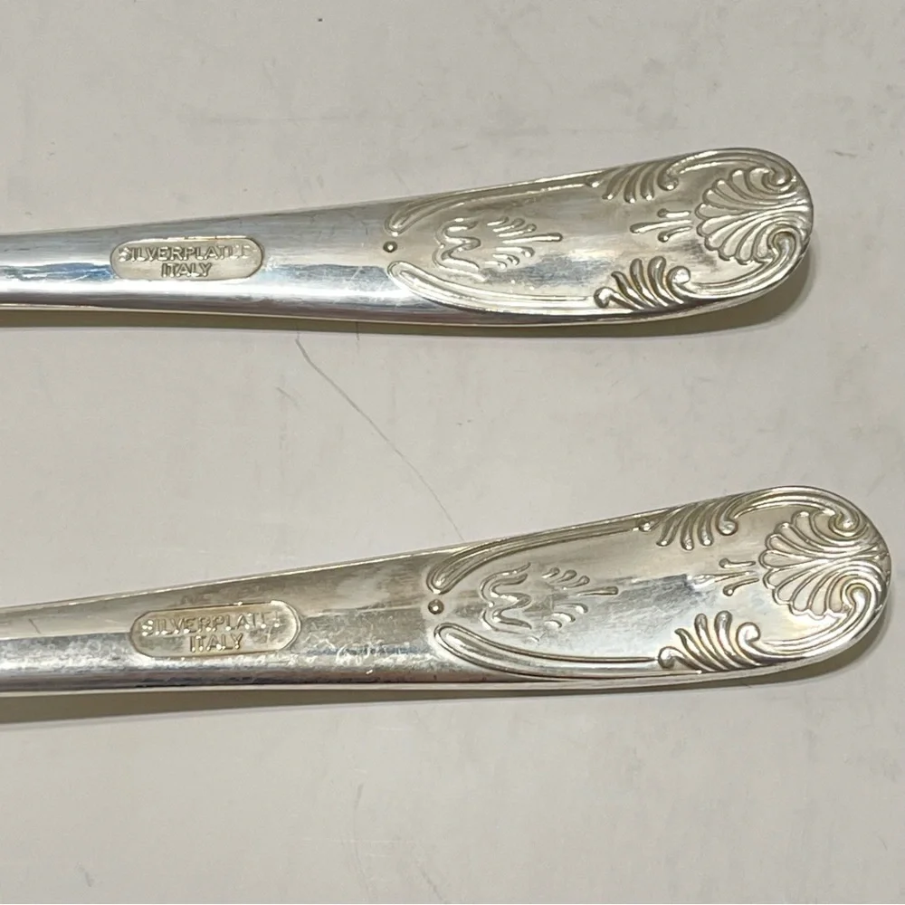 Vintage Silverplate Salad Serving Utensils Set Italy Scrolled Elegant Holiday 9